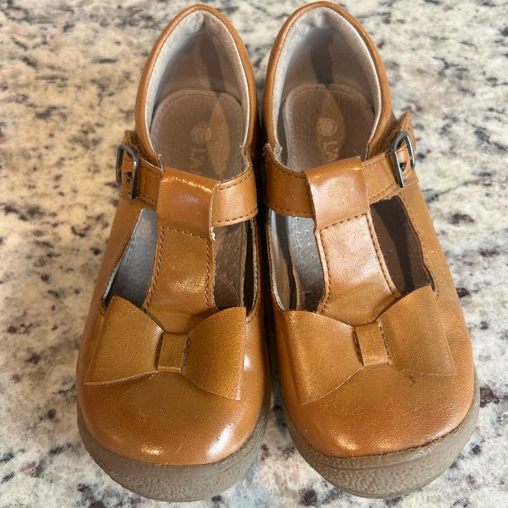 L'Amour Tan Leather Kids Dress Shoes with Bow